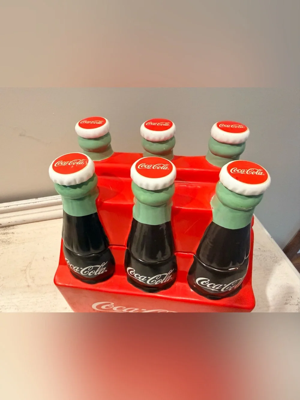 Coca Cola Red, Black & Green Ceramic Bottle Crate Cookie Jar
